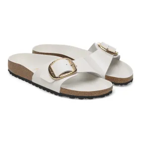 Madrid Hammered Big Buckle | High-Shine Patent Leather | Antique White Bold Accent Textured Fit