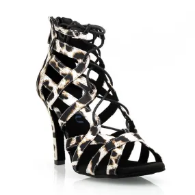 Wide Step Cita - Leopard Satin - Suede Sole - Dance Floor Only