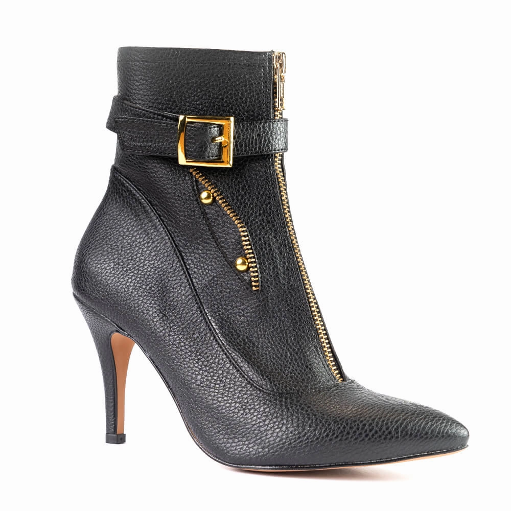 Esra - Black Vegan Leather   - Street Sole Comfortable Boots Signature Style