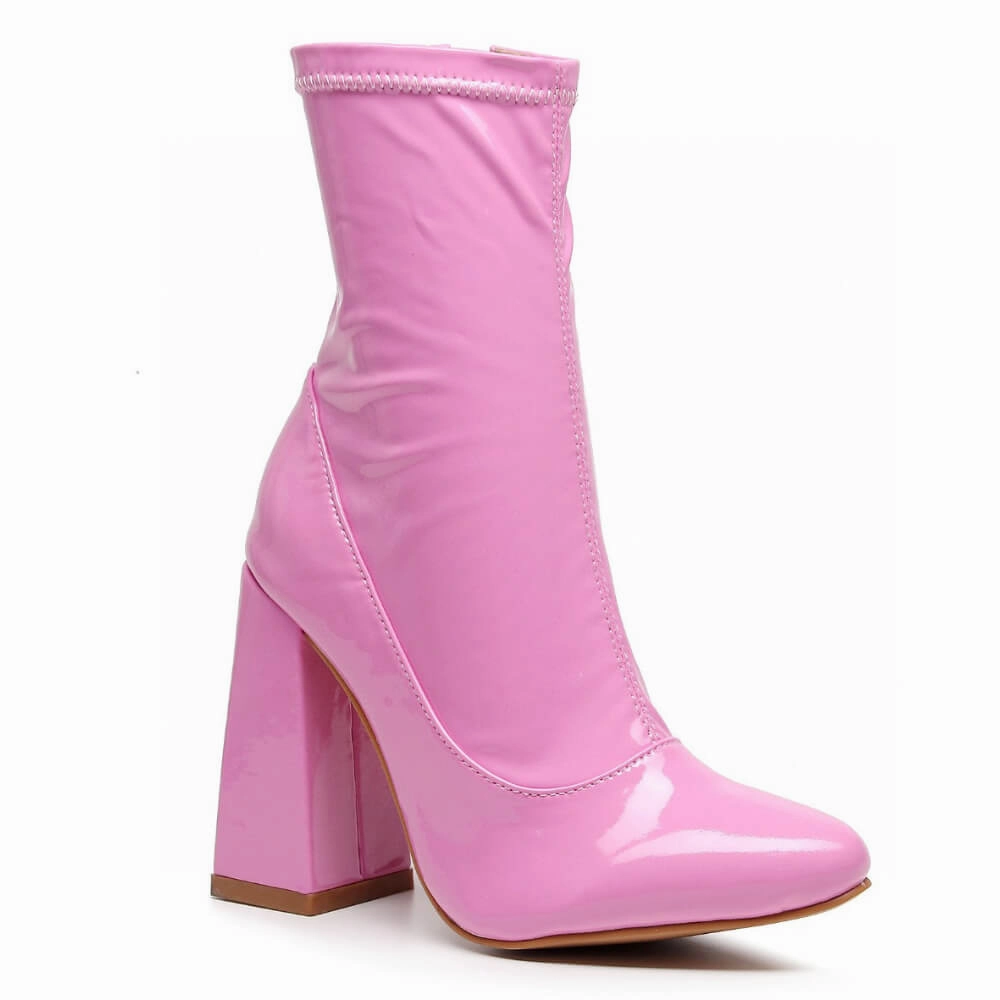 Comfortable Material La Gogo Ankle Boot - Pink Wet Look - Street Sole