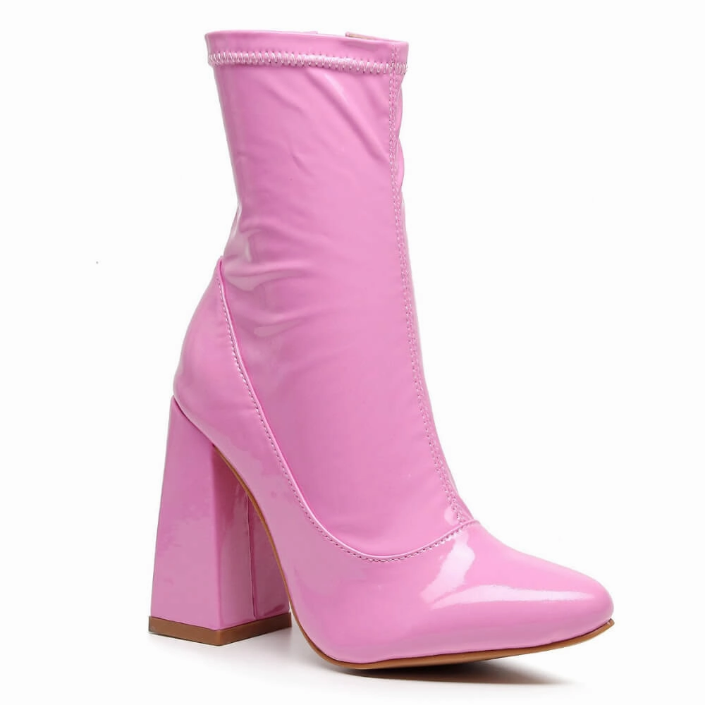 Fashionable Boots Metallic Heels La Gogo Ankle Boot - Pink Wet Look - Street Sole