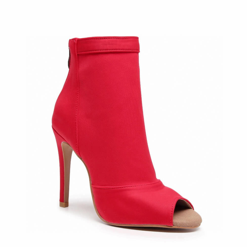 Mina - Red Lycra - Suede Sole Clear Sandals for Weddings