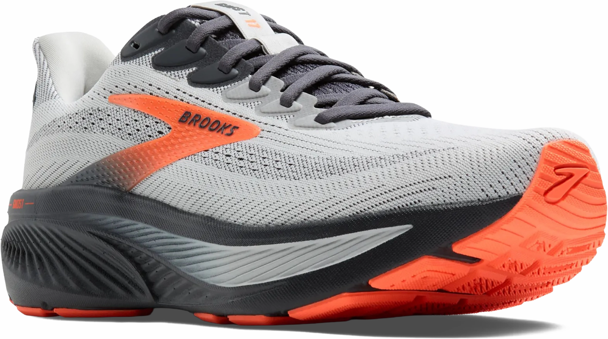 Quarter turn view Men's Brooks Footwear style name Ghost 17 Medium in color OYSTER MUS. Sku: 110442-1D048