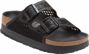 Fashionable Open-toe Sandals Chic Travel Flats BIRKENSTOCK ARIZONA PLATFORM MESH LACE BLACK