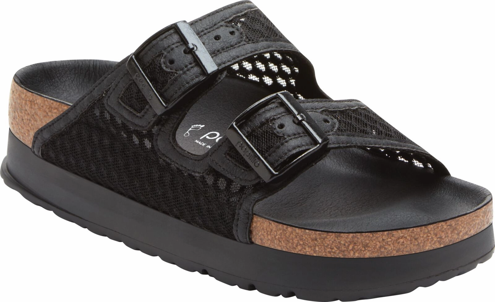 Fashionable Open-toe Sandals Chic Travel Flats BIRKENSTOCK ARIZONA PLATFORM MESH LACE BLACK