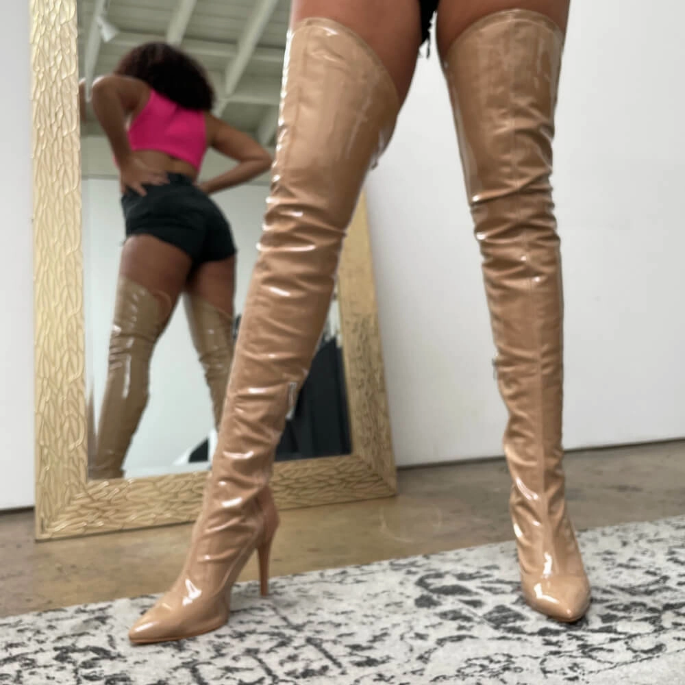 Savage Thigh High - Dark Tan Wet Look - Street Sole Beach Glam Resort Mode