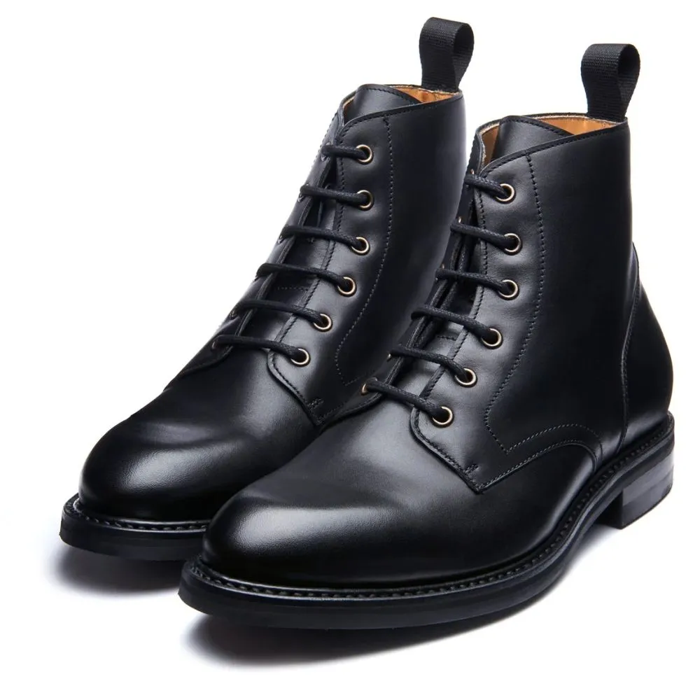 Comfort arch High-Quality Leather Solovair Men's 6 Eye Derby Boot in Black Calf