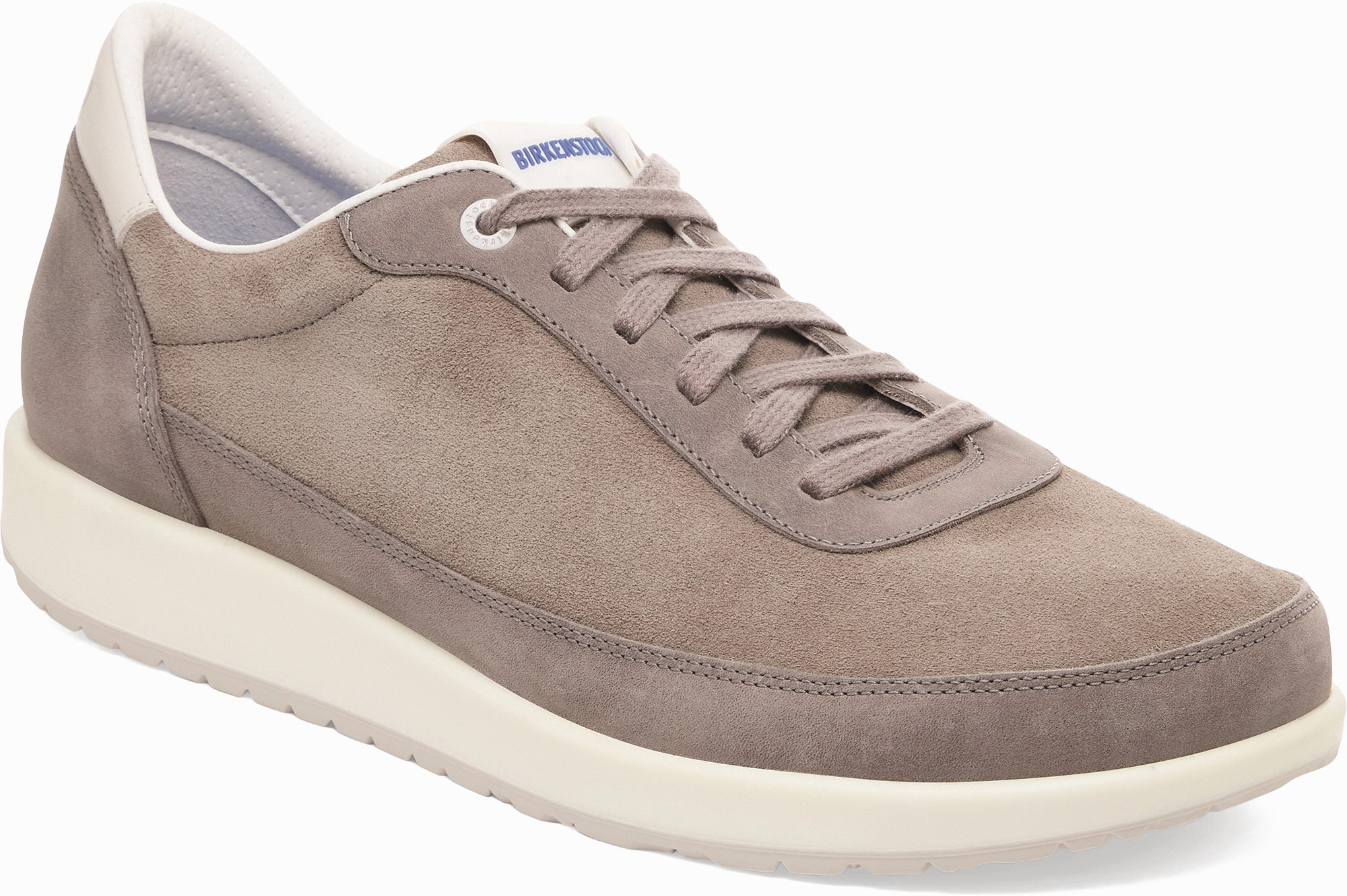 Quarter turn view Men's Birkenstock Footwear style name Honnef City Regular in color STONE COIN. Sku: 1030126