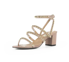 Kaisley Genuine Leather Studded Block Heel Caged Sandals Carry Guard Dress Sandals