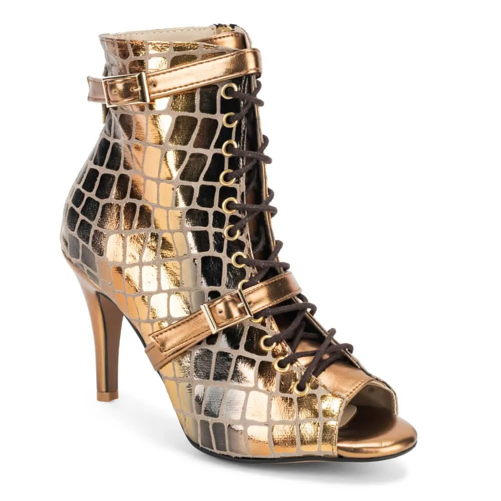 Kylie - Bronze Crocodile - Street Sole Leather Strap Square Toe