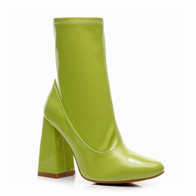 La Gogo Ankle Boot - Chartreuse Wet Look - Street Sole Fashion Star Korean Chic