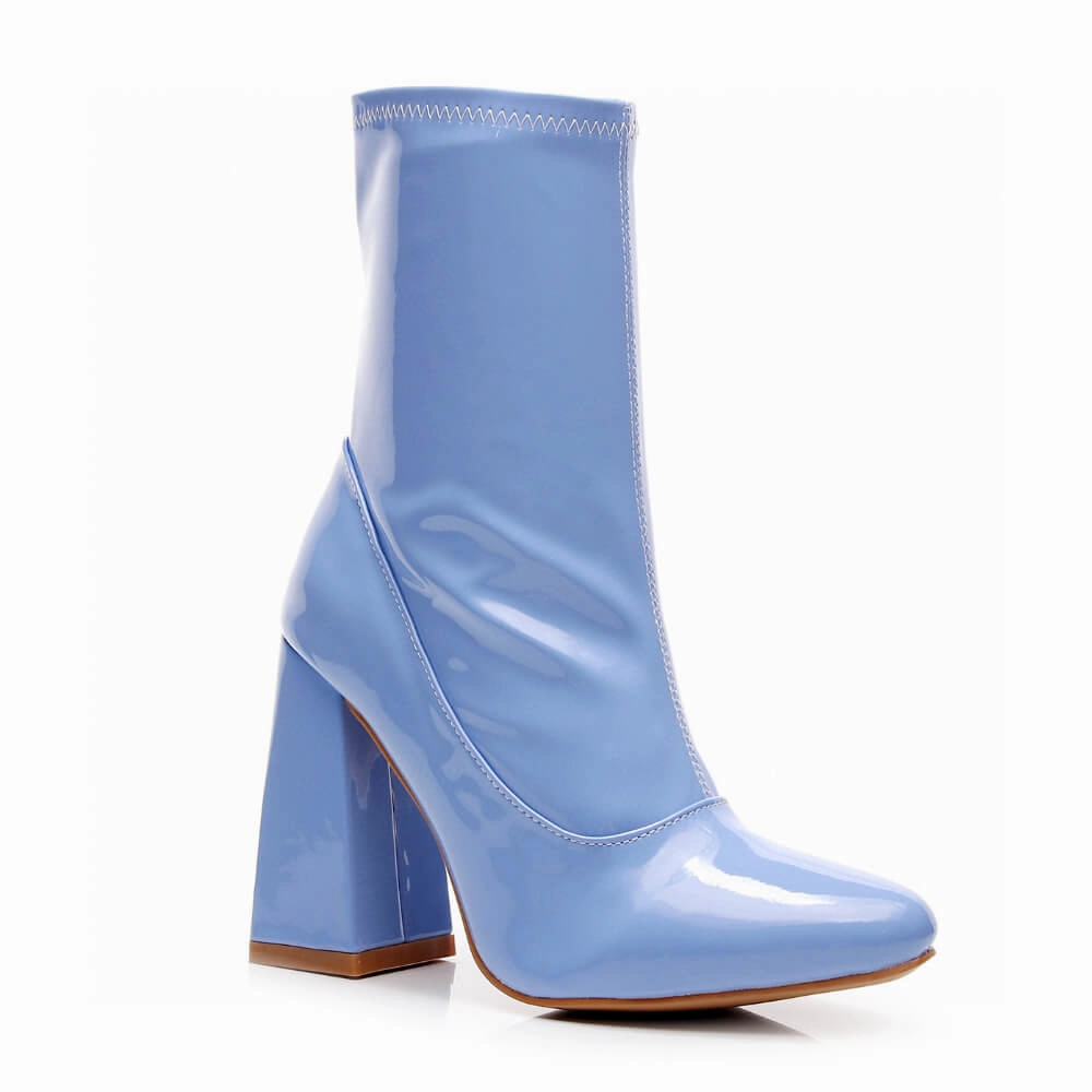 La Gogo Ankle Boot - Periwinkle Wet Look - Street Sole Peep Toe