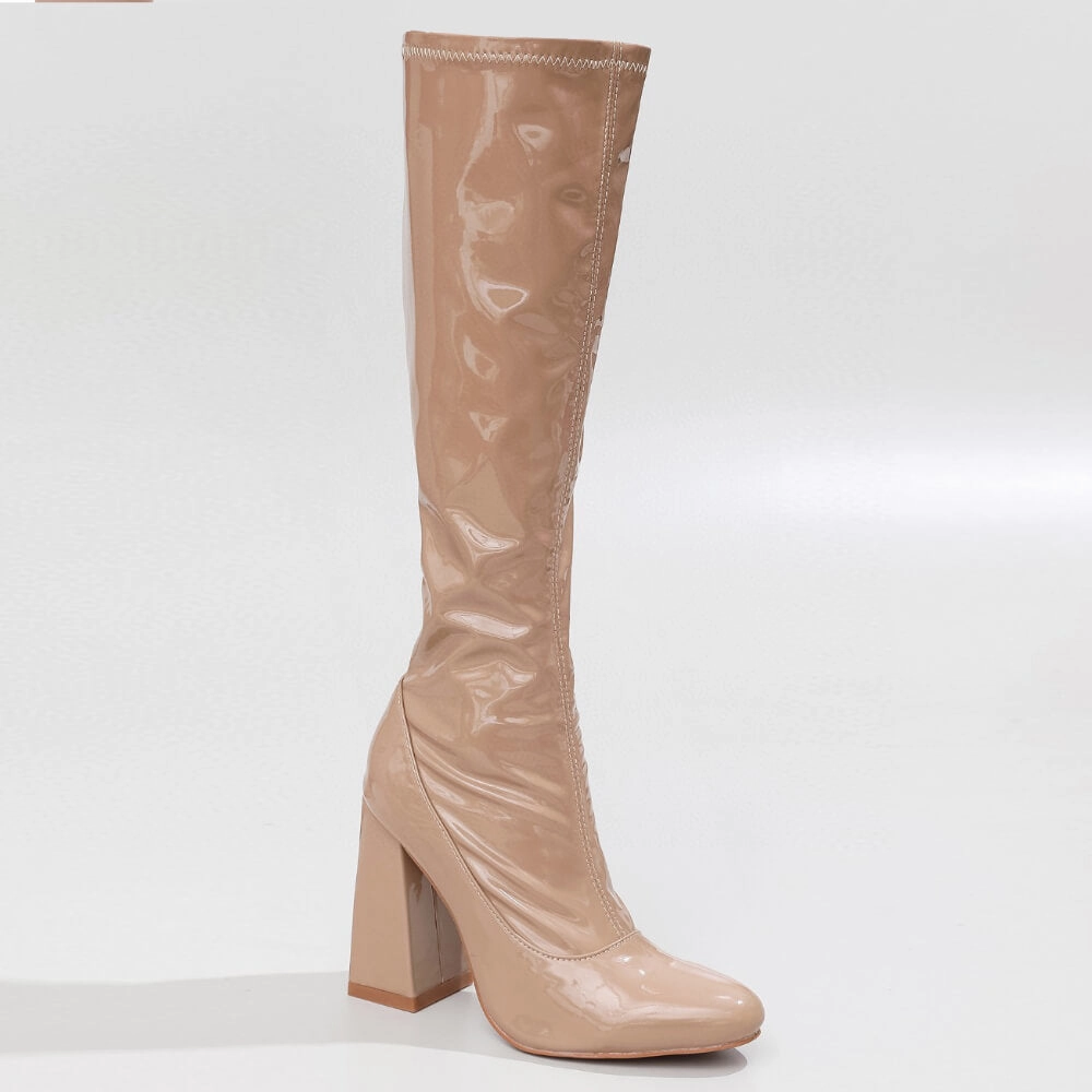 La Gogo Calf Boot - Dark Tan Wet Look - Street Sole Fall Mood Refined Look