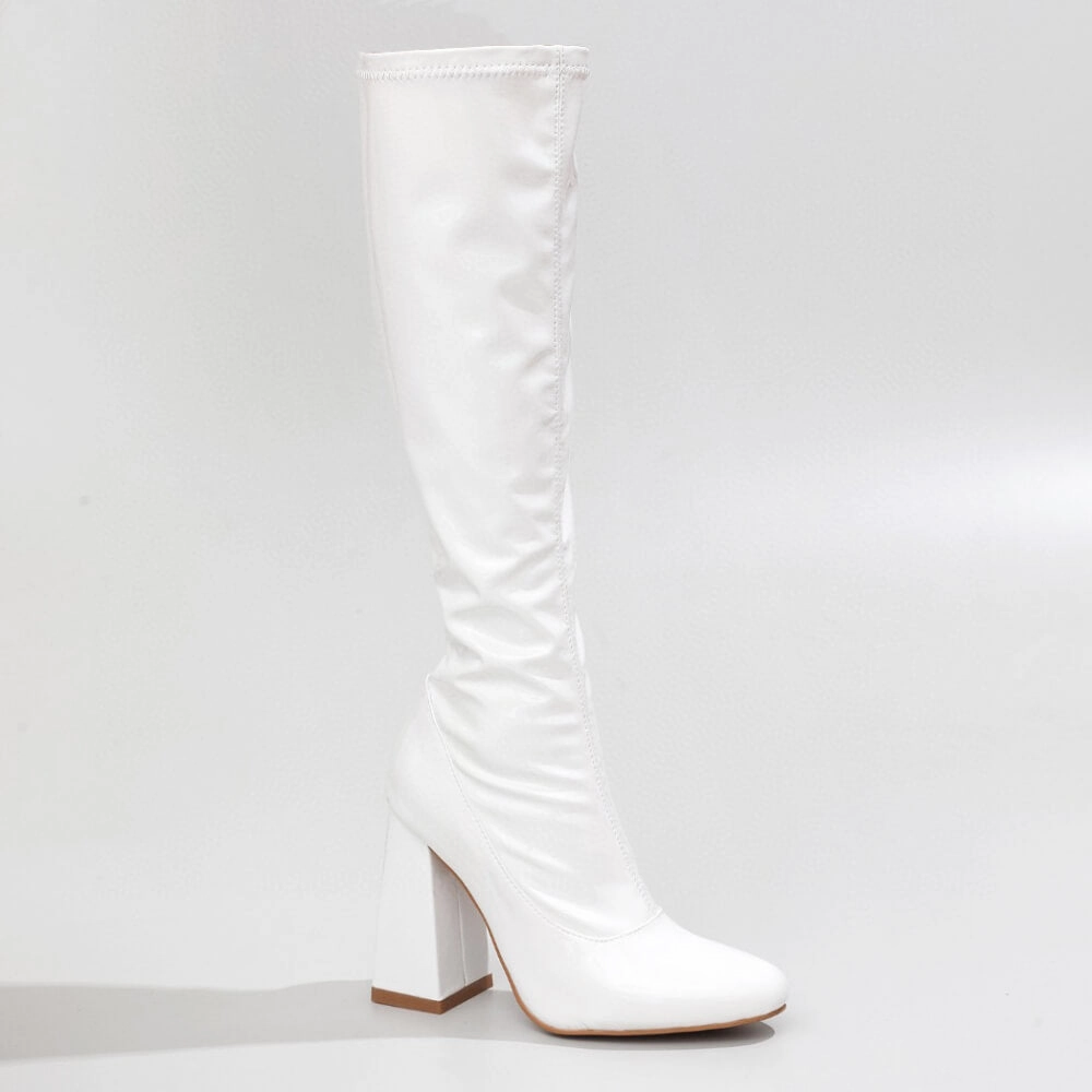 Sleek Footwear La Gogo Calf Boot - White Wet Look - Street Sole