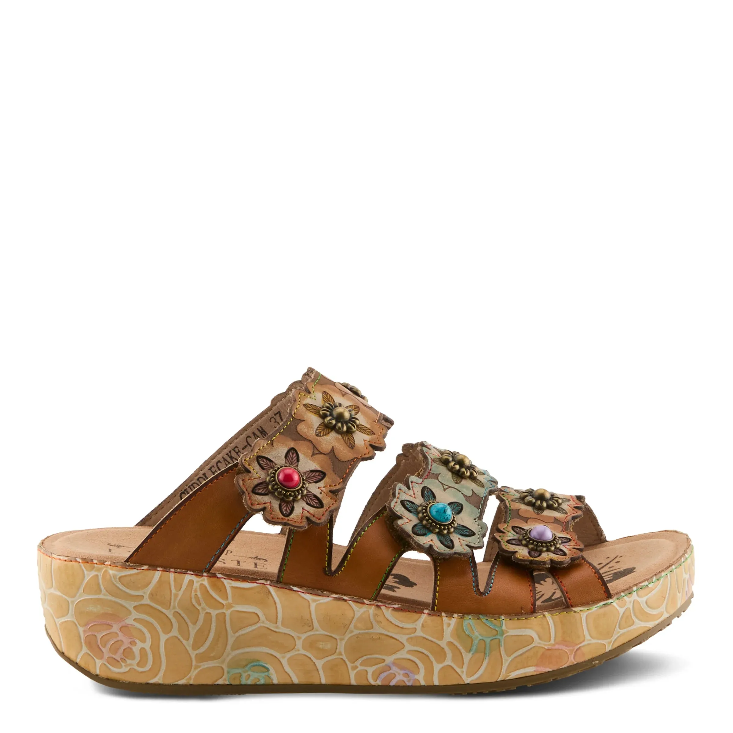L'ARTISTE WOMENS CUDDLECAKE - CAMEL MULTI Vacation Flip-flops Walking Sandals