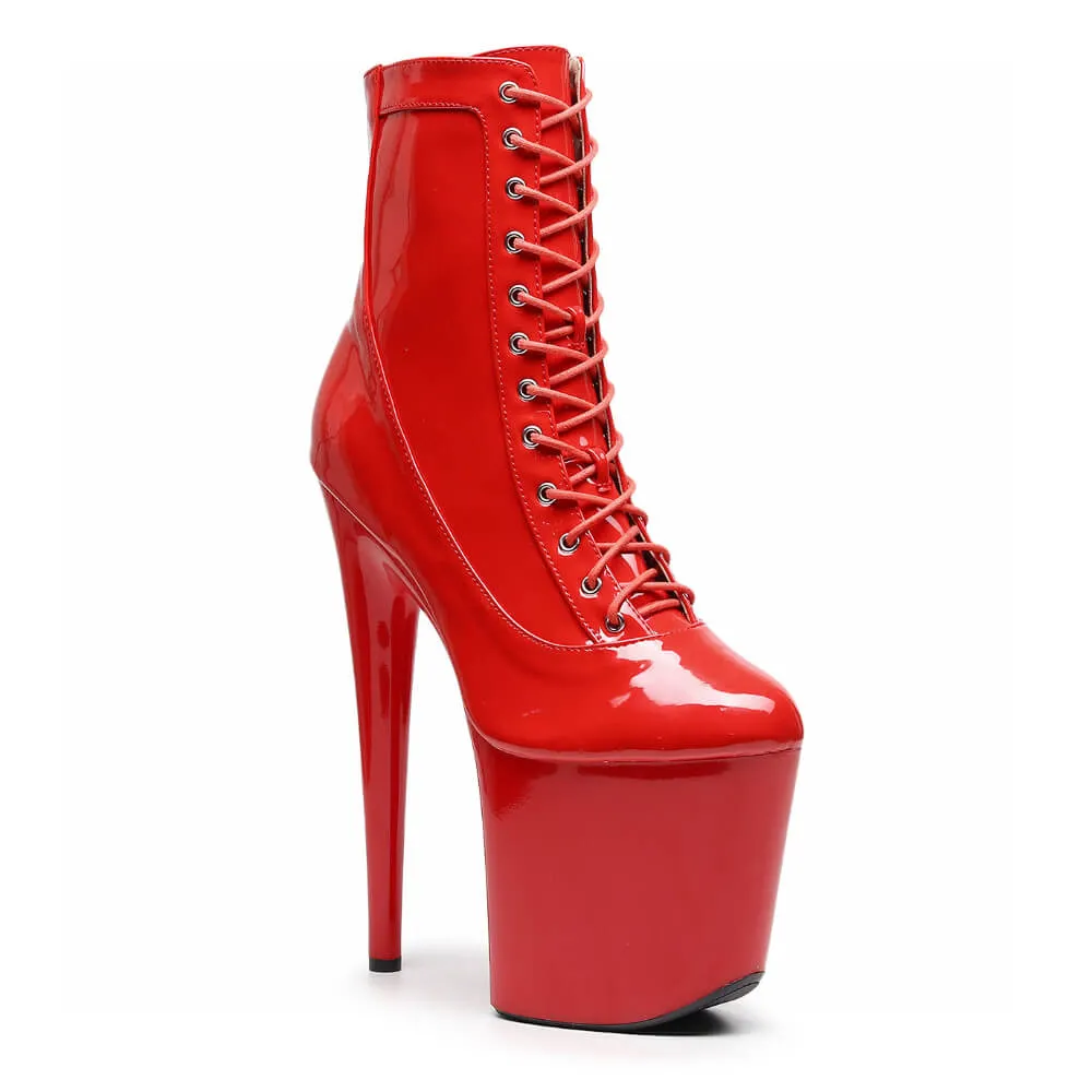 Devon - Red Vegan Patent - Street Sole Power Heel Sophisticated Boots