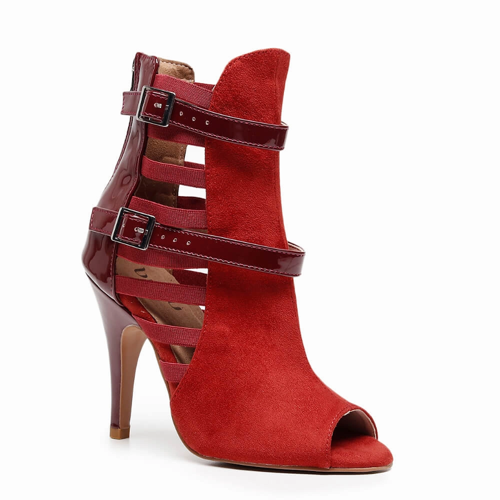 Iconic Shape Lowen - Red Suede Burgundy Patent - Street Sole