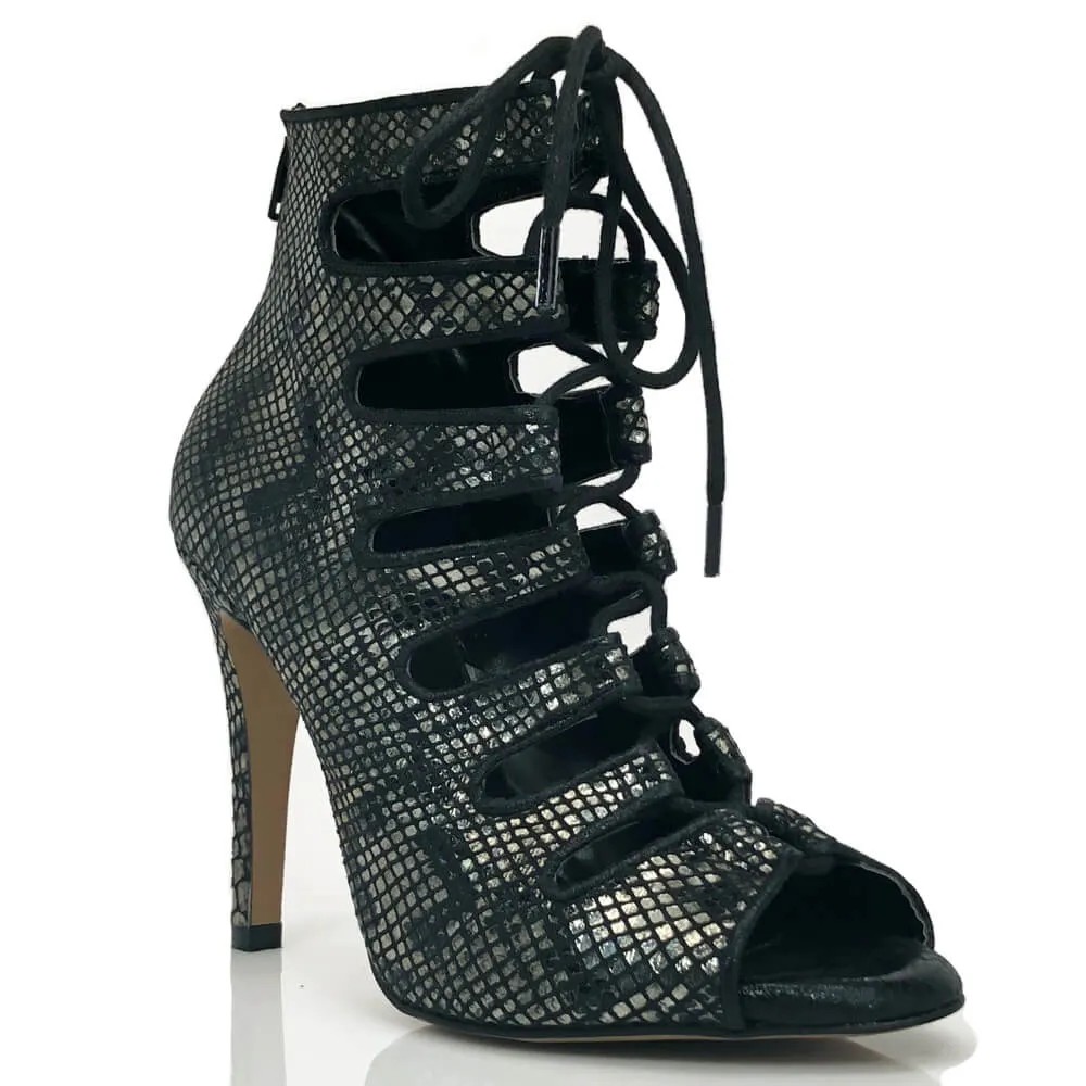 Luciana - Black Metallic Snake - Street Sole Soft foam