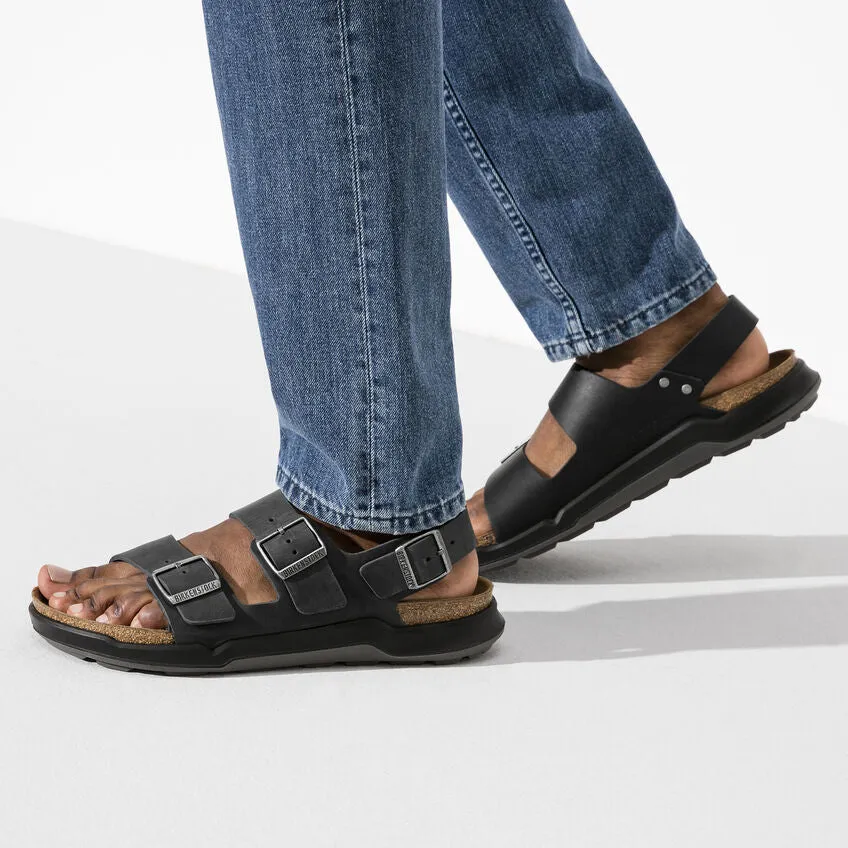 Milano Rugged | Oiled Leather | Black Outdoor Slippers All Weather Sandals