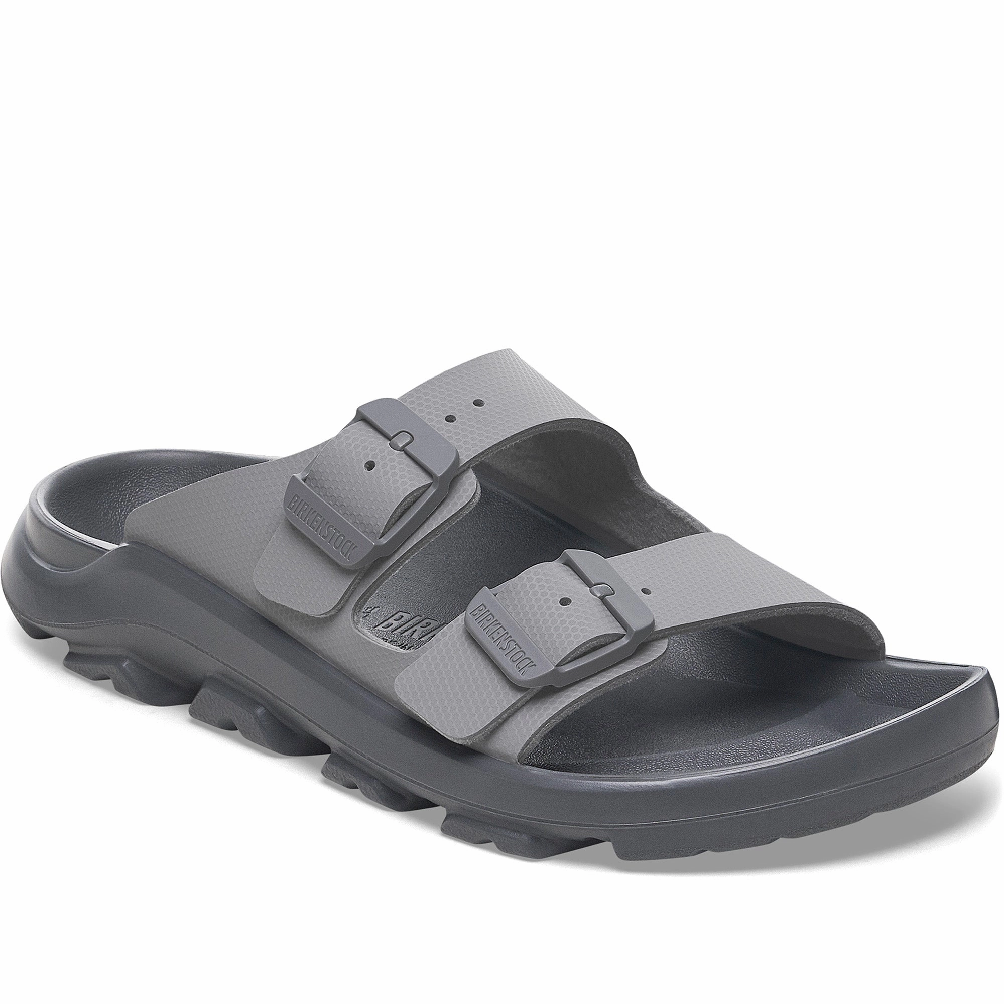 Quarter turn Men's Birkenstock Footwear style name Mogami Terra Slide Regular in color Apex Whale Gray. Sku: 1029595