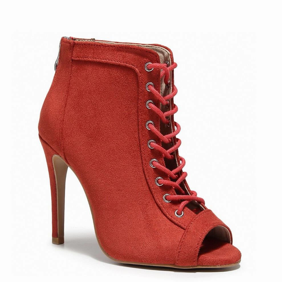 Glam Heels for Night Out Non Marking Dilynn - Red Vegan Suede - Suede Sole
