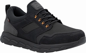 Quarter turn view Men's Rieker Footwear style name Morgan 02 in color SCHWARZ. Sku: 09102-00