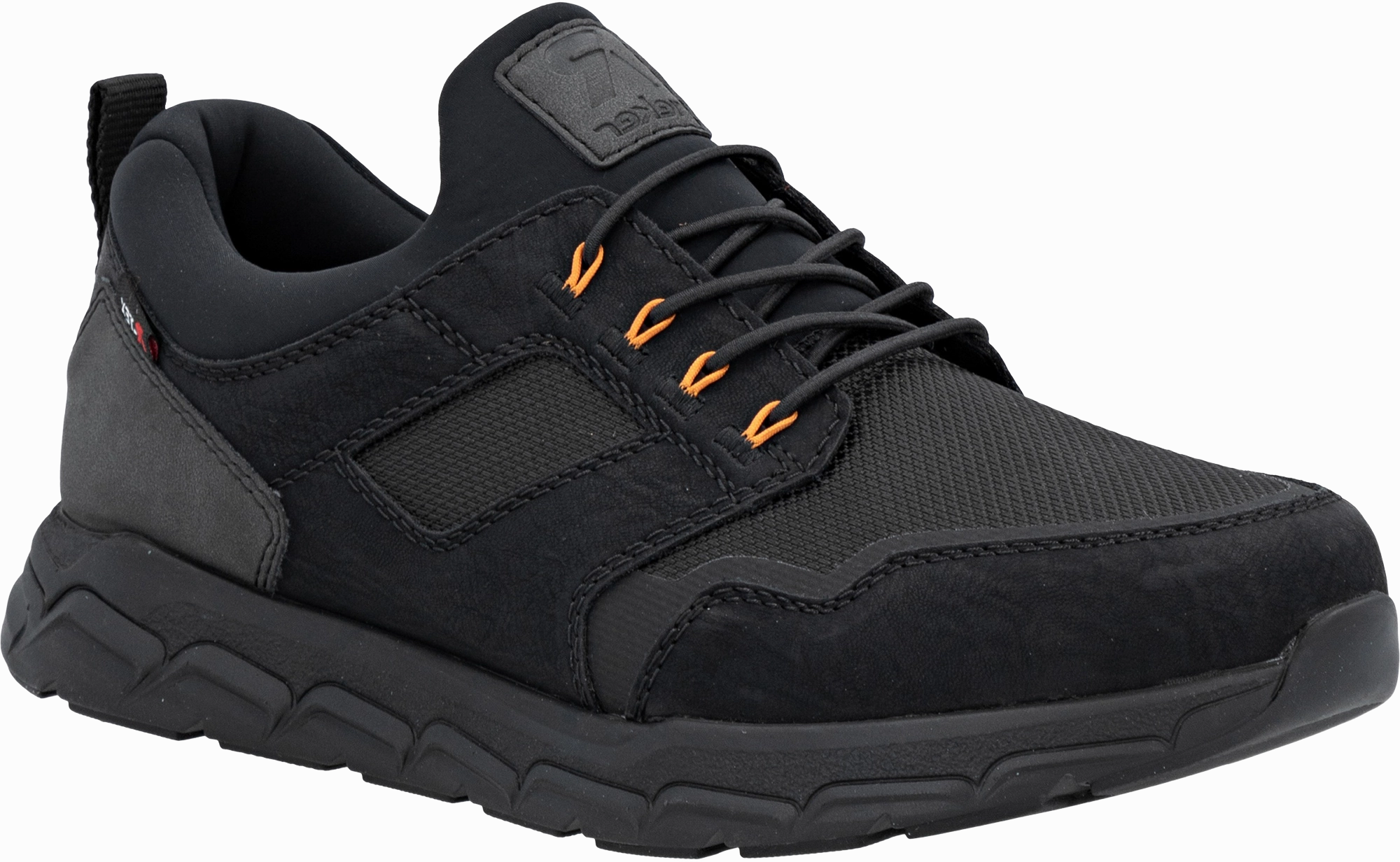 Quarter turn view Men's Rieker Footwear style name Morgan 02 in color SCHWARZ. Sku: 09102-00