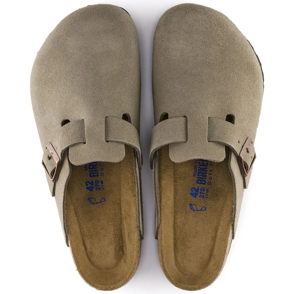 Secure Step Birkenstock Boston Softbed Suede Leather in Taupe Quick On