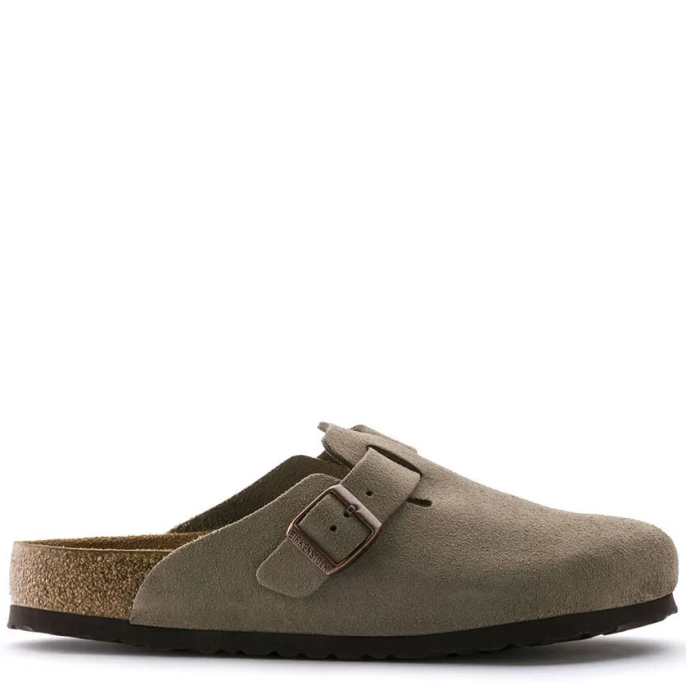 Birkenstock Boston Softbed Suede Leather in Taupe Memory Foam ReinforcedHeel Flexible Material
