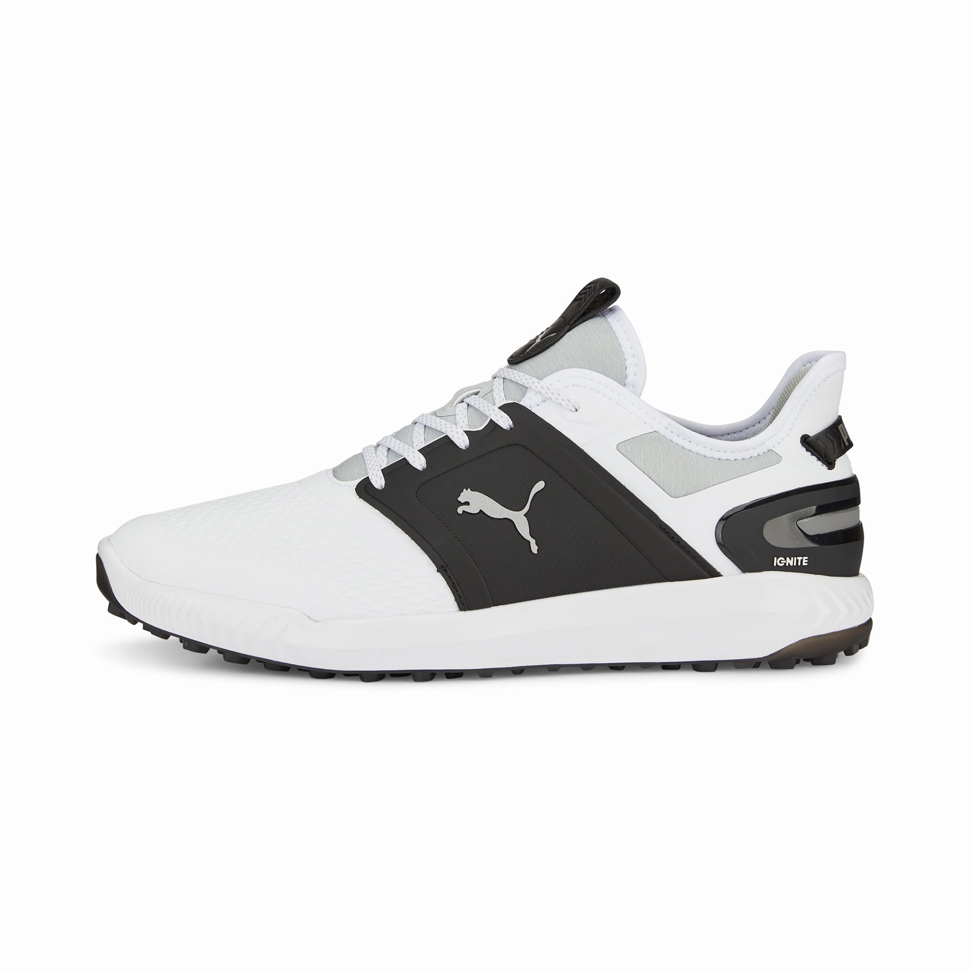 Urban Minimal IGNITE ELEVATE Spikeless Golf Shoes | Puma White / Puma Black / Metallic Silver