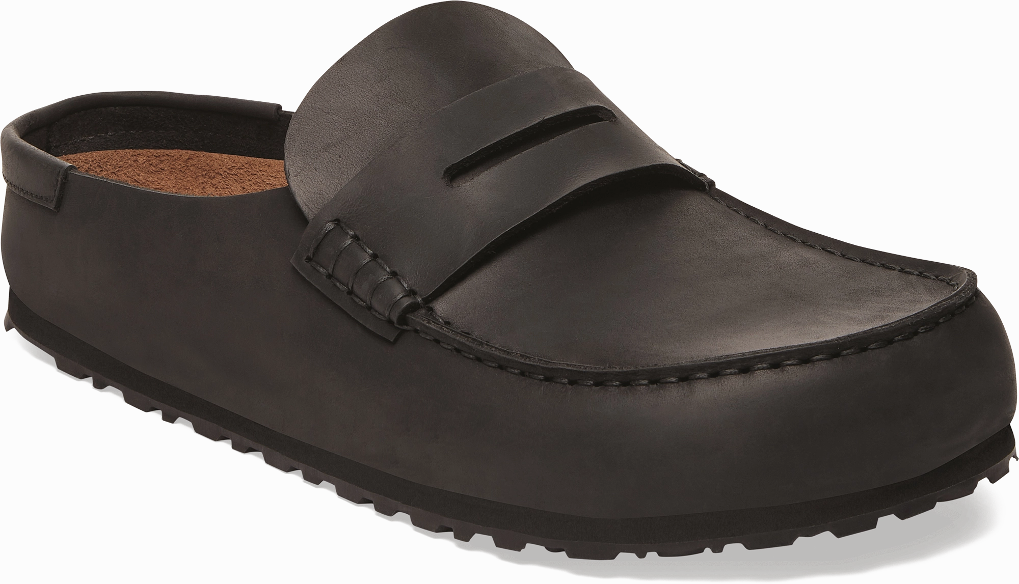 Quarter turn view Men's Birkenstock Footwear style name Naples 2.0 Oiled Men in color HABANA. Sku: 1029711