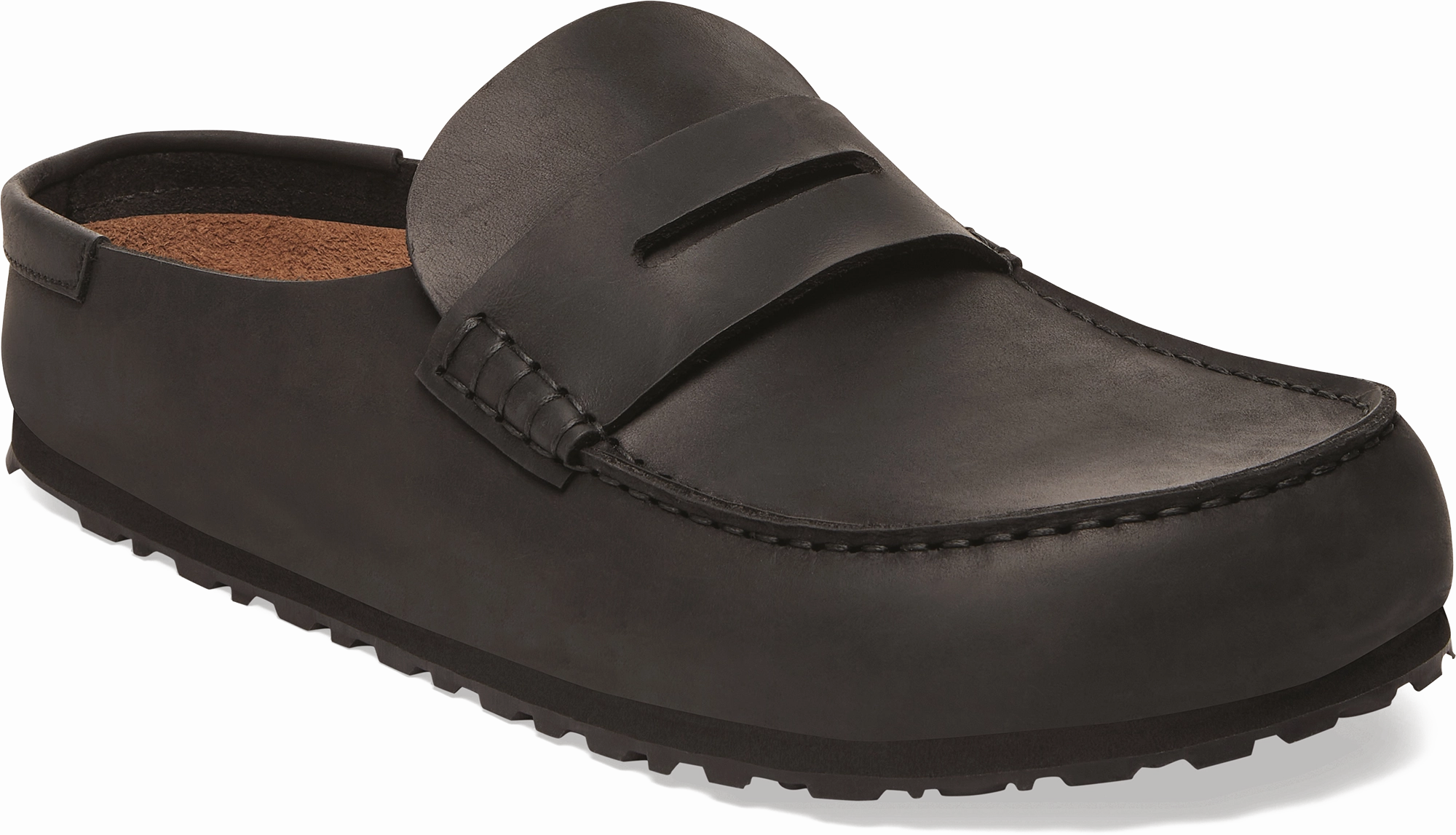 Quarter turn view Men's Birkenstock Footwear style name Naples 2.0 Oiled Men in color HABANA. Sku: 1029711