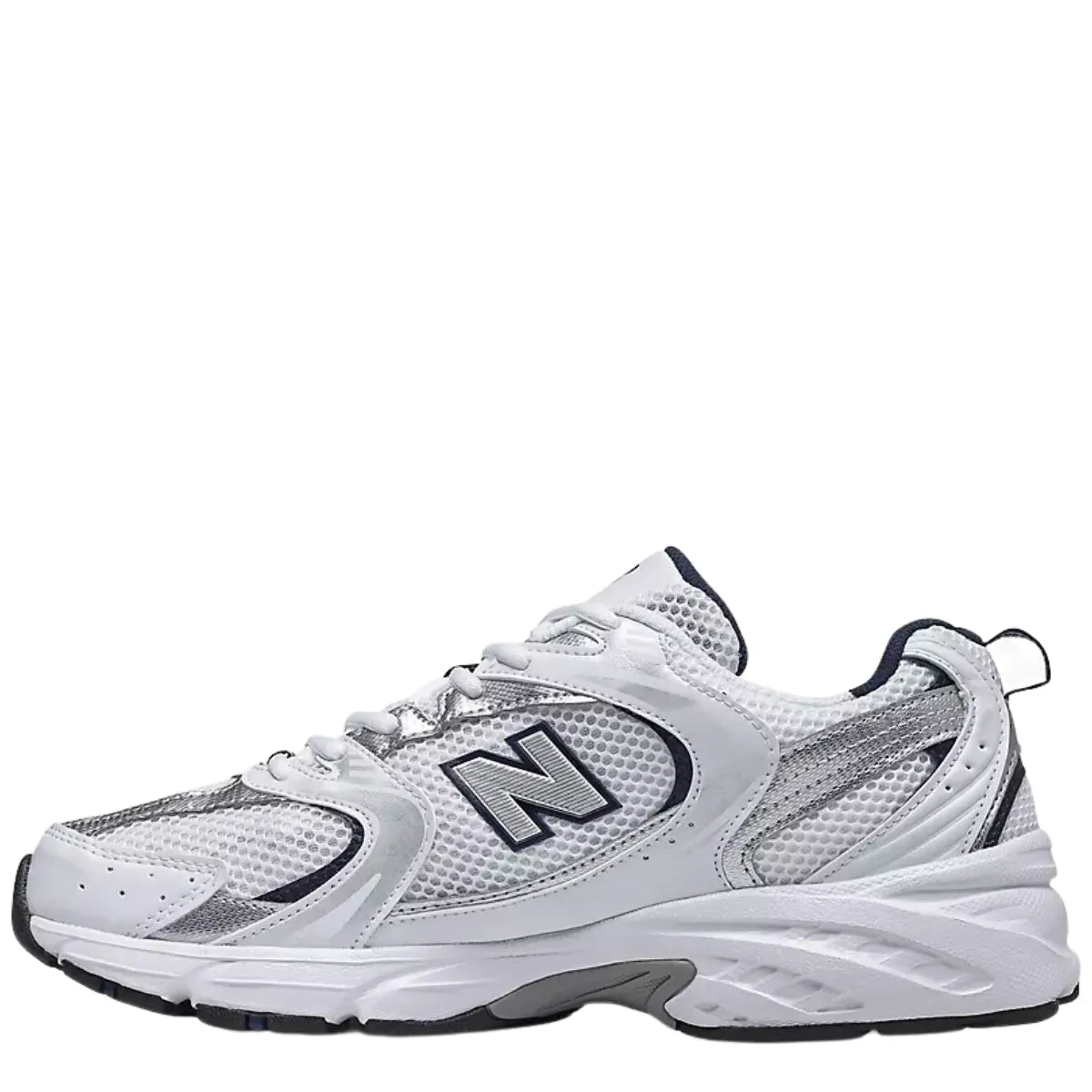 Weather resistant New Balance 530 in White with Natural Indigo All Use