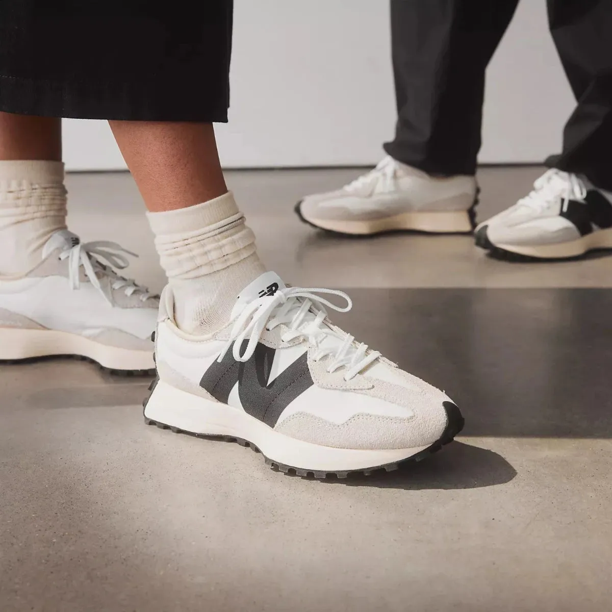 Urban Exploration New Balance Women's 327 in Sea Salt with White and Black Energy Return Frame