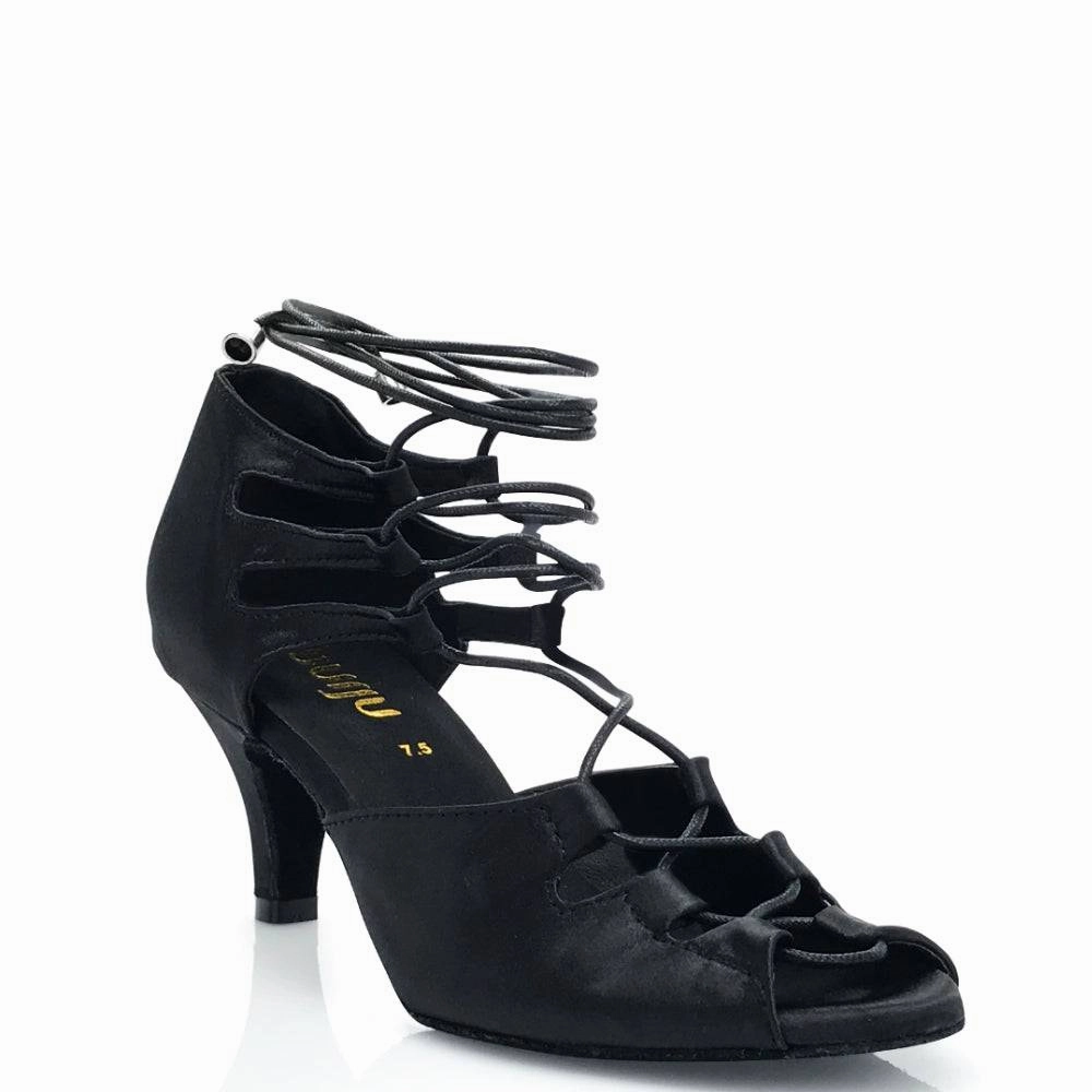Designer Stilettos Alemana - Black Satin - Suede Sole - Dance Floor Only