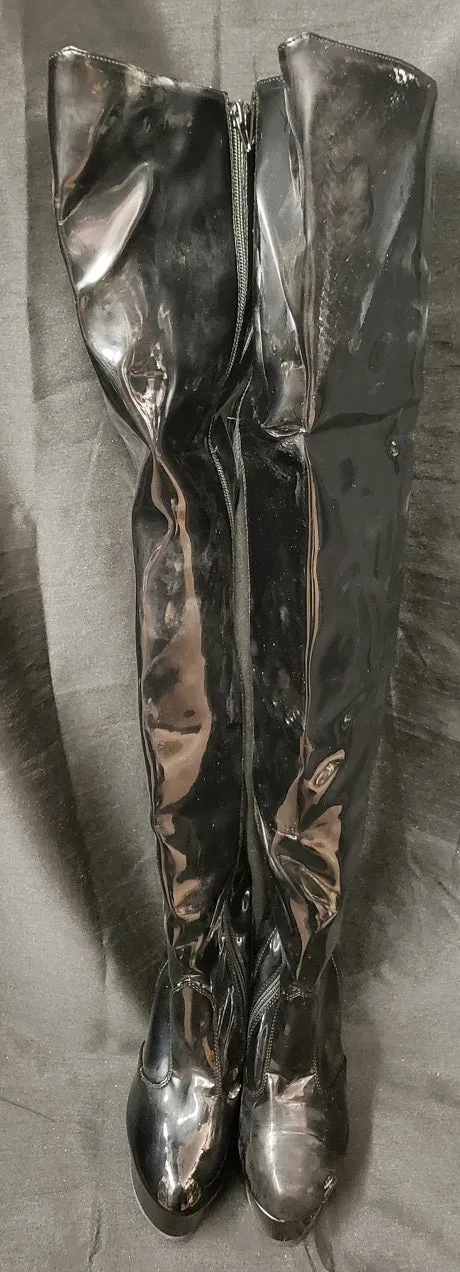 6" Lainey -- Women's Thigh High Platform Boot -- Black Patent Outdoor Travel Sturdy Frame