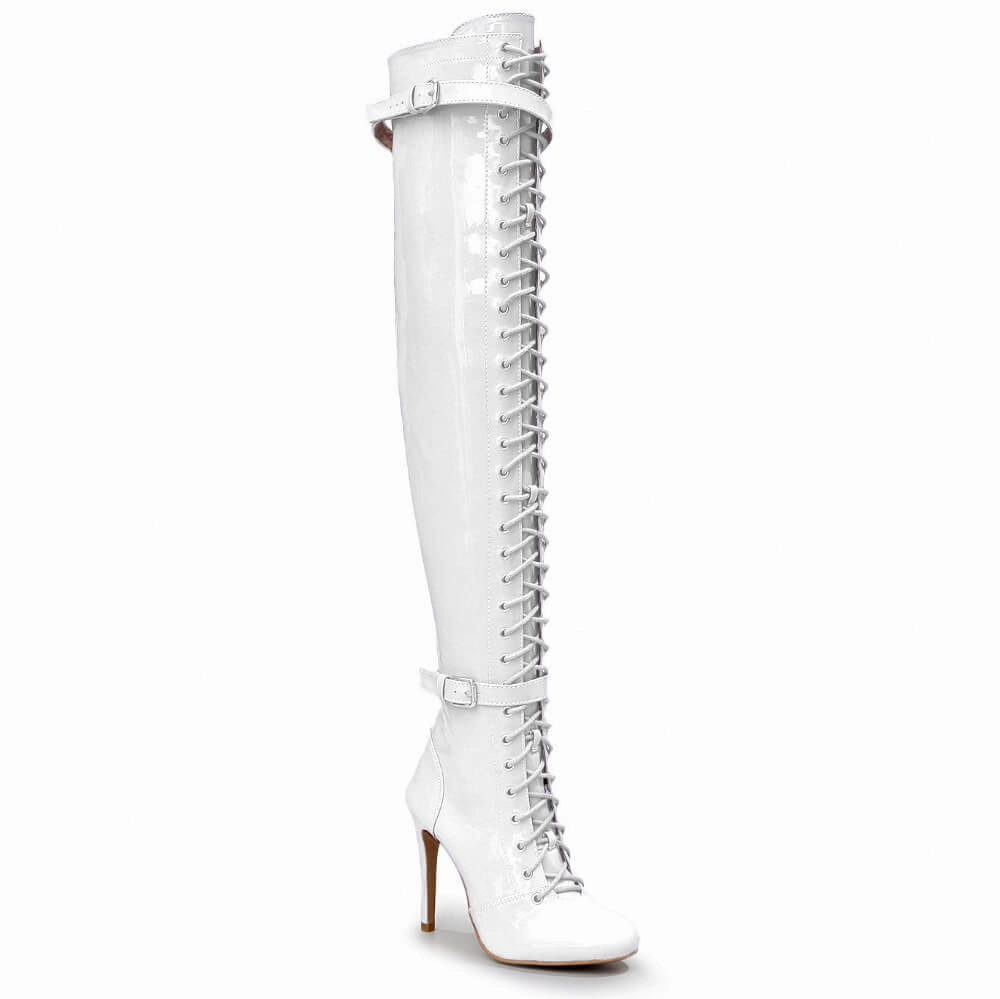 Omani - White Vegan Patent - Street Sole Round Toe Adjustable Fit