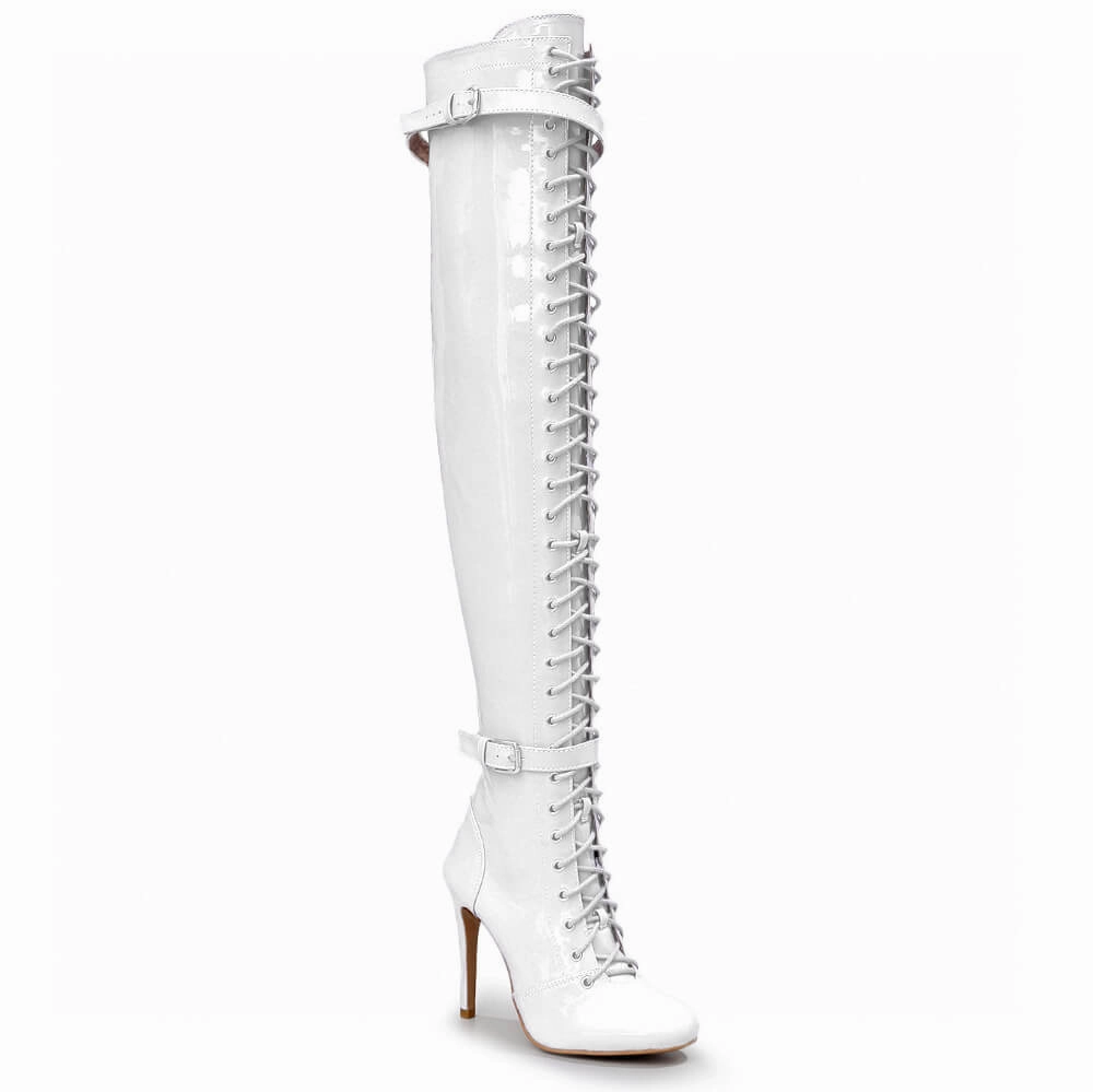 Block Boot Feminine Spark Omani - White Vegan Patent - Street Sole