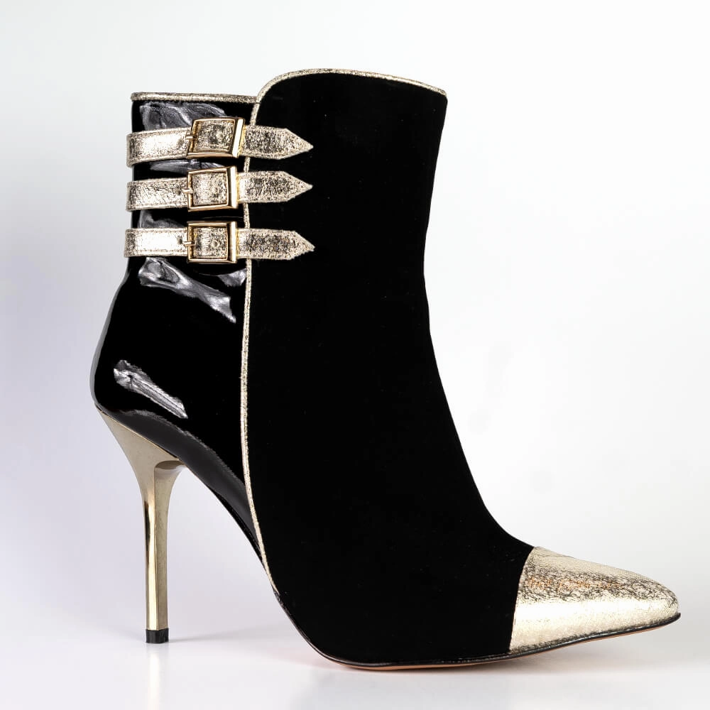 Ada - Black Vegan Suede and Gold - Street Sole Formal Wear
