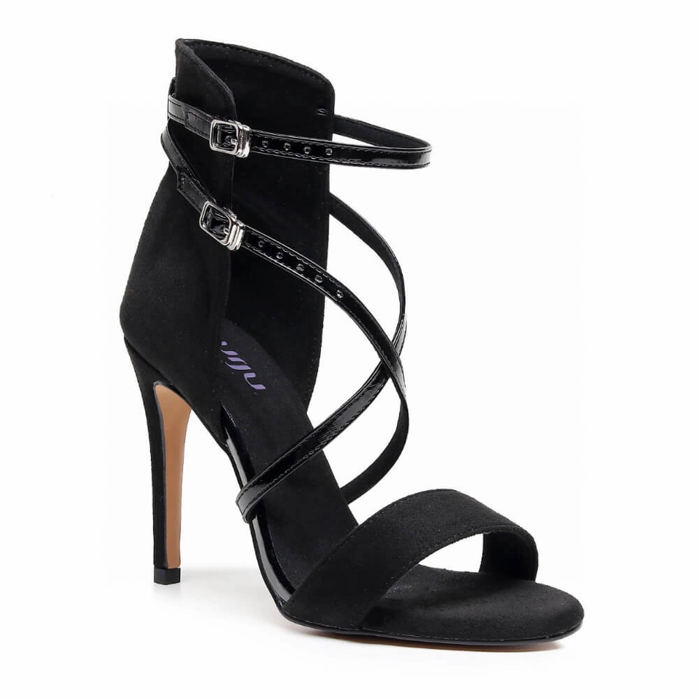 Flattering Walk Low Heel Desnudate - Black Patent and Vegan Suede - Street Sole