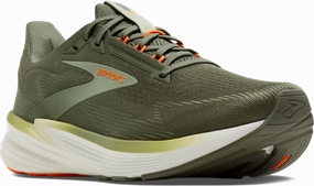 Quarter turn view Men's Brooks Footwear style name Revel 8 Medium in color OLV/TEA/OR. Sku: 110468-1D380