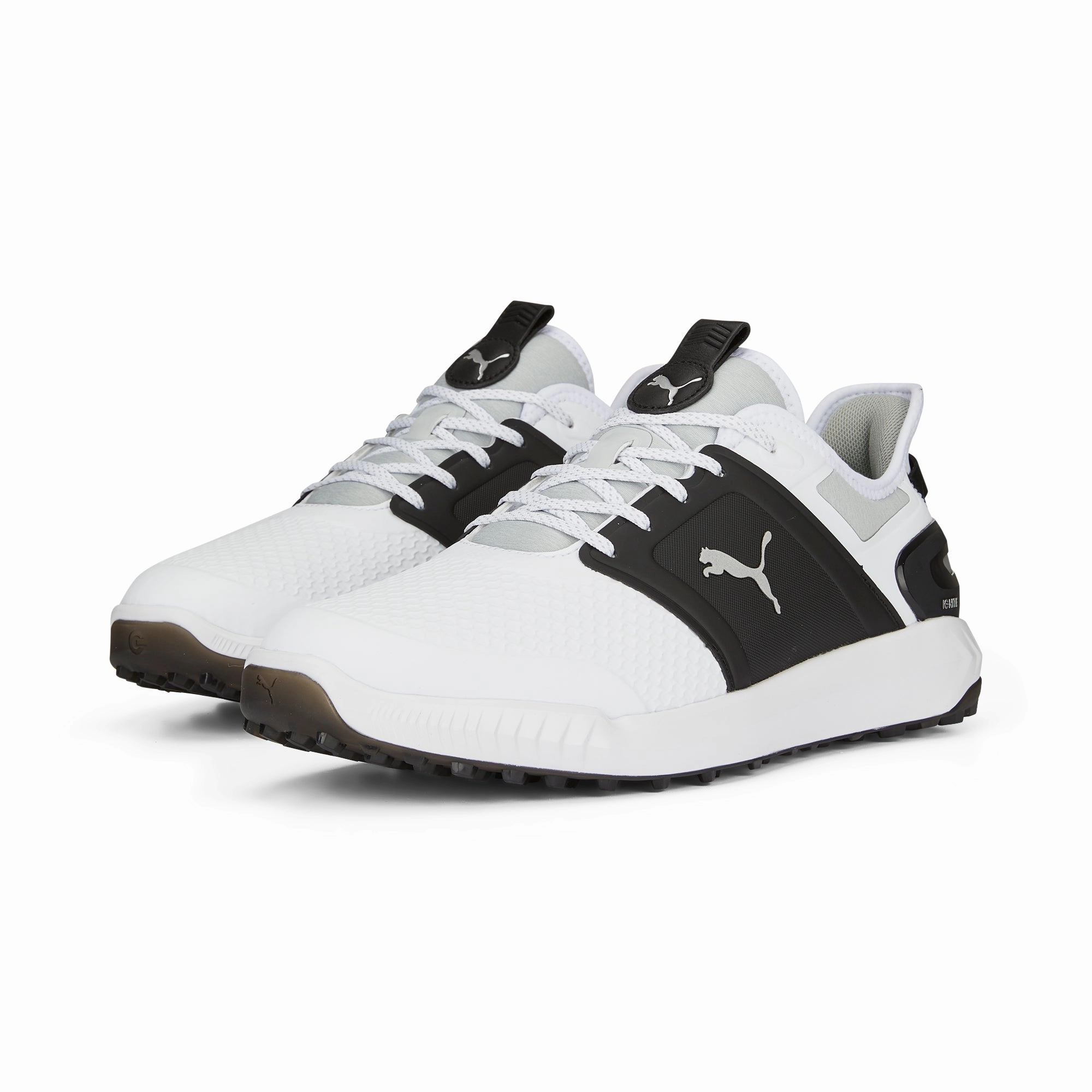 IGNITE ELEVATE Wide Spikeless Golf Shoes | Puma White / Puma Black / Metallic Silver adjustable - lacing running shoes