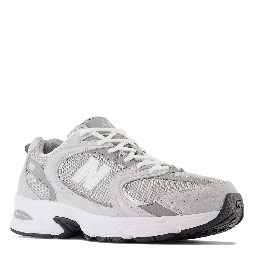 Recycled Material Shell New Balance 530 in Raincloud with Shadow Grey and Silver Metallic Breathable River Crossing