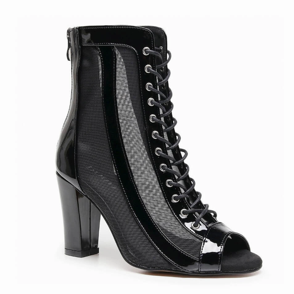 Sierra Wide Fit - Black Vegan Patent - Street Sole Comfy Booties