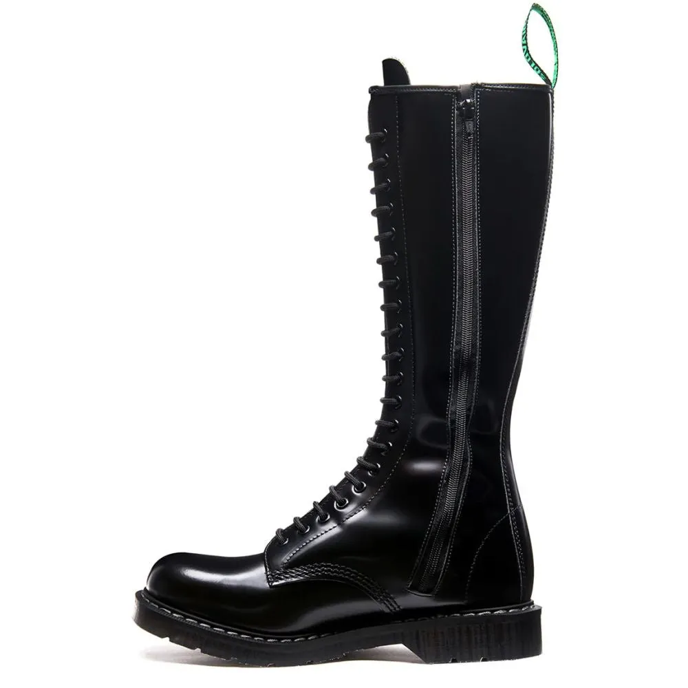Premium Cushion Stable Support Rainy Days Solovair 20 Eye Zip Derby Boot in Black Hi-Shine Total Guard