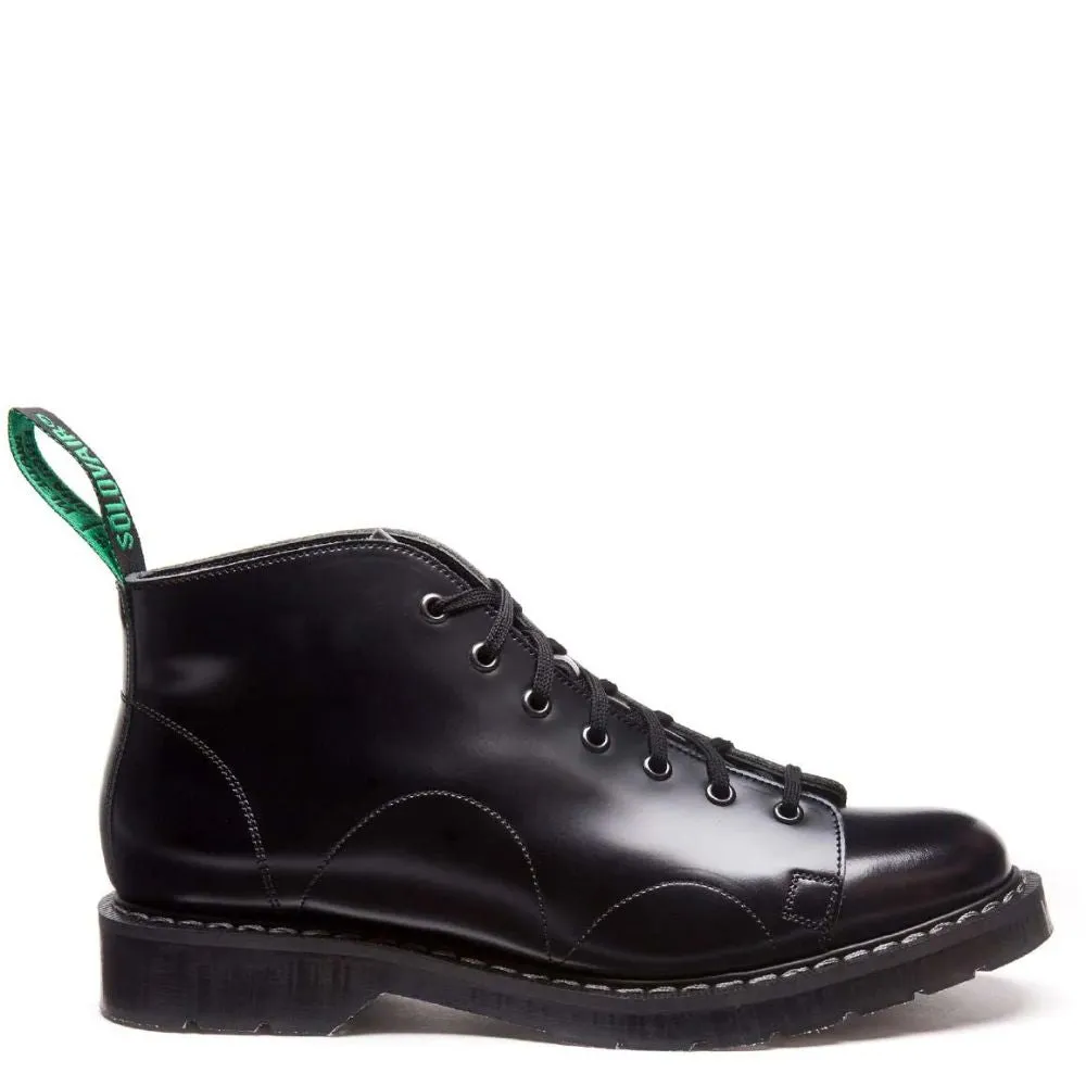 Solovair Monkey Boot in Black Hi-Shine No Tie Form Long Travel