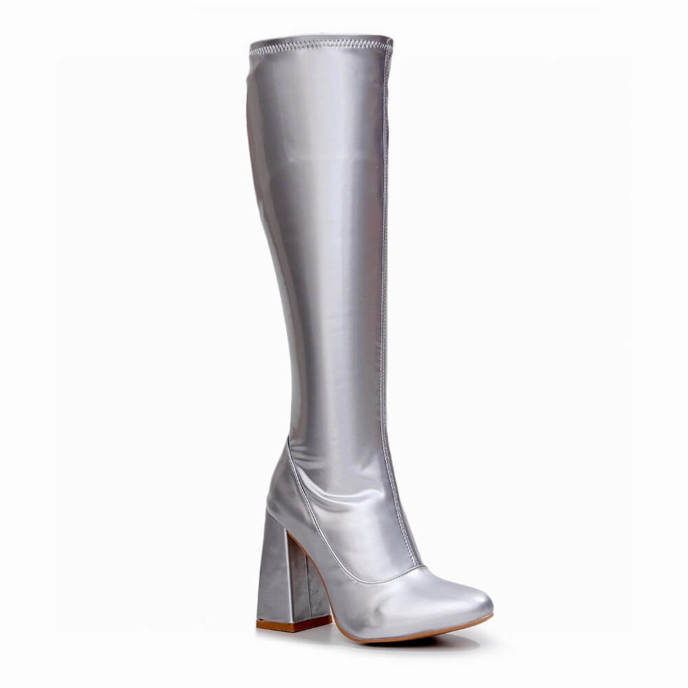Flexible Material synthetic leather La Gogo Calf Boot - Silver Stretch - Street Sole