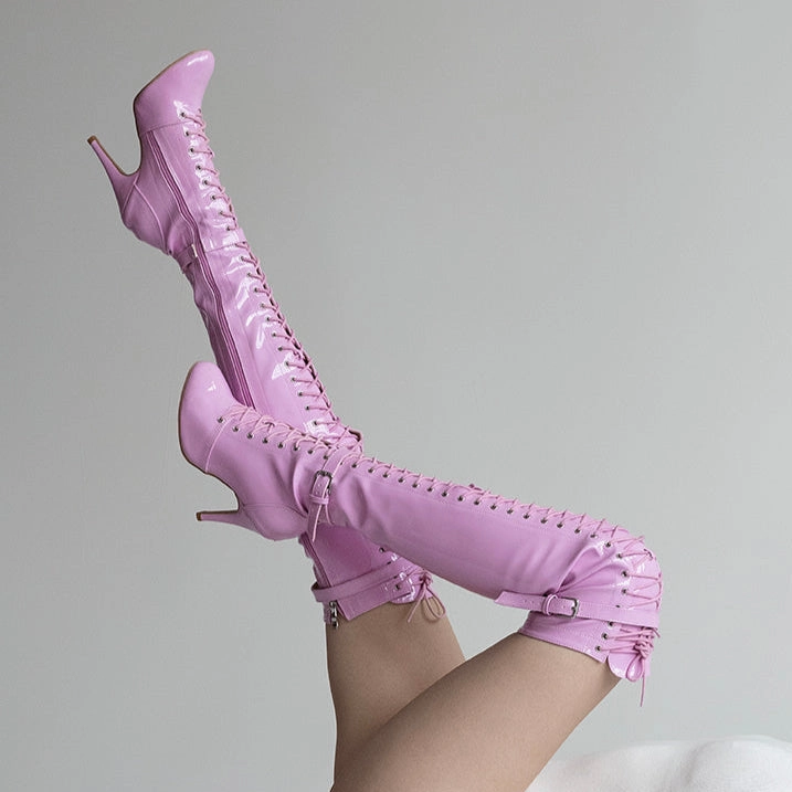 Romantic Heels Omani - Pink Vegan Patent - Street Sole