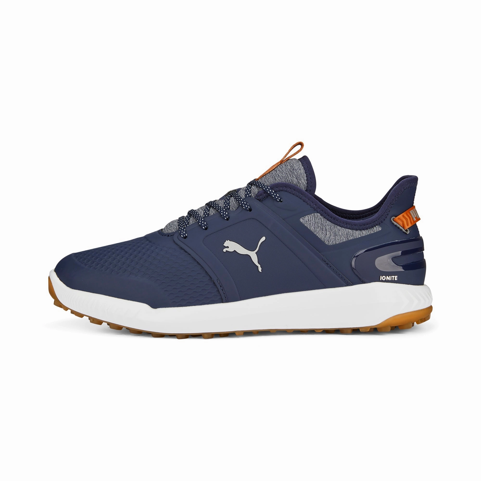 Easy Match Motion Friendly IGNITE ELEVATE Wide Spikeless Golf Shoes | Puma Navy / Puma Silver