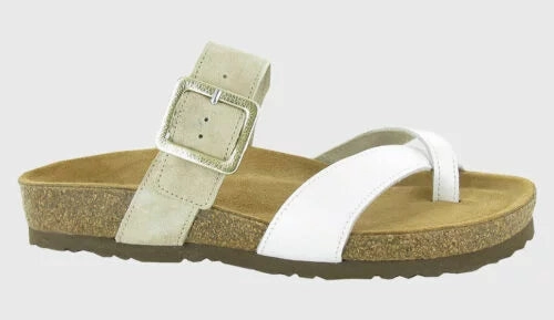Comfy Flip-flops Casual Travel Shoes NAOT FRESNO SANDAL - WHITE PEARL LEATHER/SAND STONE SUEDE
